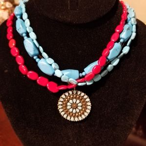 Turquoise and Coral Layered Necklaces